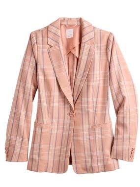 LC Lauren Conrad Peach Plaid Tailored Blazer